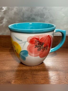 Pioneer Woman Floral Ceramic Mug Vintage Bloom - Teal, Red, Green - Coffee Tea